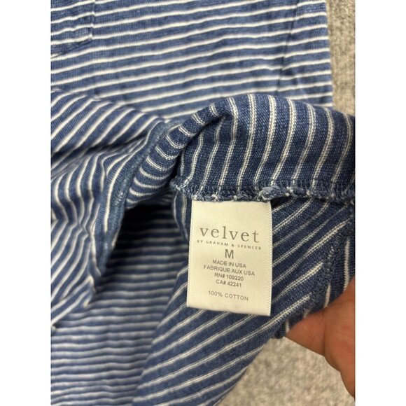 Velvet by Graham & Spencer Shirt Womens Medium Blue Striped V-Neck Made USA - Picture 5 of 6